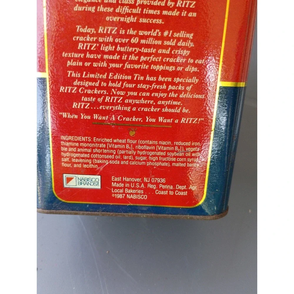 Vintage 1987 Nabisco Ritz Crackers Limited Edition Metal Tin Container